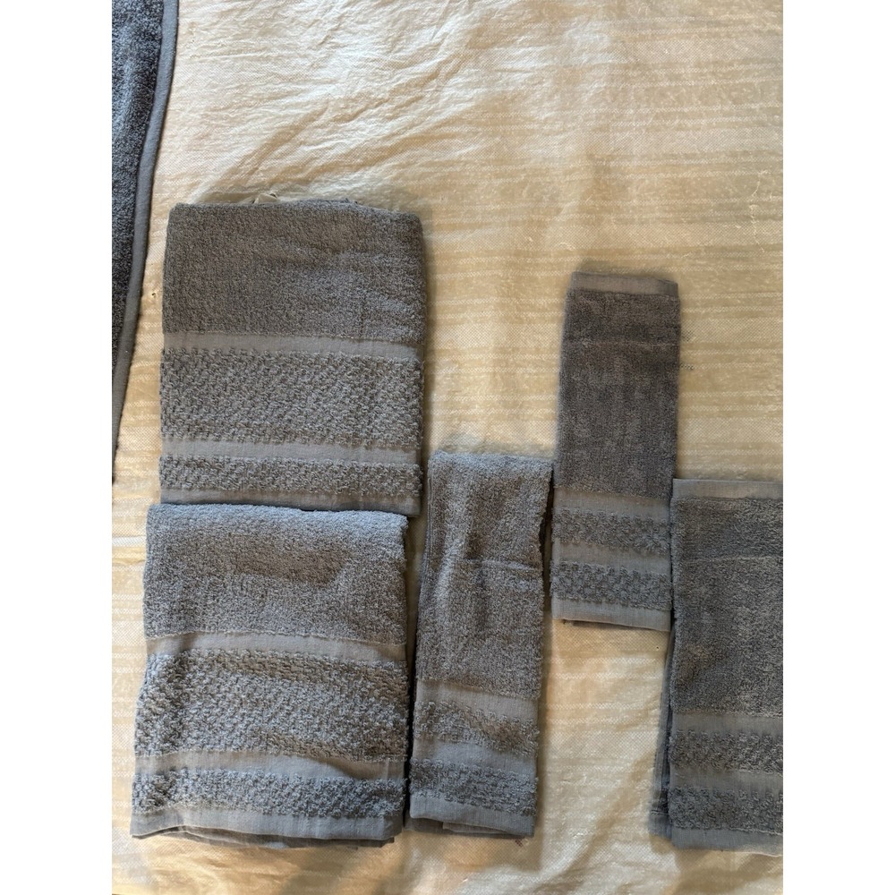 Gray Cotton Textured Modern 3pc Towel Set Bath Hand Washcloth 28x47